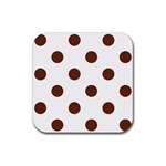 Polka Dots - Auburn Brown on White Rubber Coaster (Square)