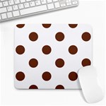 Polka Dots - Auburn Brown on White Large Mousepad