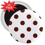 Polka Dots - Auburn Brown on White 3  Magnet (10 pack)