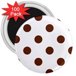 Polka Dots - Auburn Brown on White 3  Magnet (100 pack)