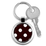 Polka Dots - White on Dark Sienna Brown Key Chain (Round)