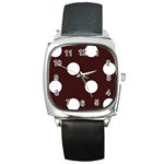 Polka Dots - White on Dark Sienna Brown Square Metal Watch