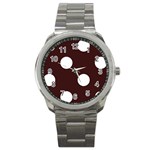 Polka Dots - White on Dark Sienna Brown Sport Metal Watch