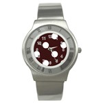 Polka Dots - White on Dark Sienna Brown Stainless Steel Watch