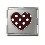 Polka Dots - White on Dark Sienna Brown Mega Link Heart Italian Charm (18mm)