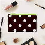 Polka Dots - White on Dark Sienna Brown Canvas Cosmetic Bag (XS)