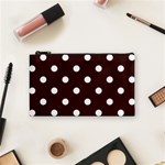Polka Dots - White on Dark Sienna Brown Cosmetic Bag (S)