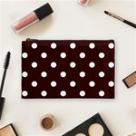 Polka Dots - White on Dark Sienna Brown Cosmetic Bag (M)