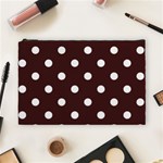 Polka Dots - White on Dark Sienna Brown Cosmetic Bag (L)