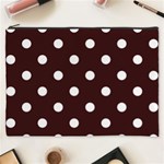 Polka Dots - White on Dark Sienna Brown Cosmetic Bag (XXXL)