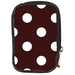 Polka Dots - White on Dark Sienna Brown Compact Camera Leather Case