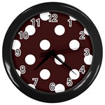 Polka Dots - White on Dark Sienna Brown Wall Clock (Black)