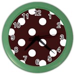 Polka Dots - White on Dark Sienna Brown Color Wall Clock