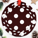 Polka Dots - White on Dark Sienna Brown Ornament (Round Filigree)