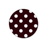 Polka Dots - White on Dark Sienna Brown Rubber Round Coaster (4 pack)