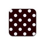 Polka Dots - White on Dark Sienna Brown Rubber Coaster (Square)