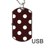 Polka Dots - White on Dark Sienna Brown Dog Tag USB Flash (Two Sides)