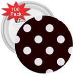Polka Dots - White on Dark Sienna Brown 3  Button (100 pack)