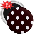 Polka Dots - White on Dark Sienna Brown 3  Magnet (10 pack)