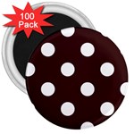 Polka Dots - White on Dark Sienna Brown 3  Magnet (100 pack)