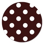 Polka Dots - White on Dark Sienna Brown Magnet 5  (Round)
