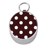 Polka Dots - White on Dark Sienna Brown Silver Compass (Mini)