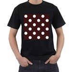Polka Dots - White on Dark Sienna Brown Men s T-Shirt (Black)
