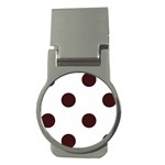 Polka Dots - Dark Sienna Brown on White Money Clip (Round)
