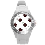 Polka Dots - Dark Sienna Brown on White Round Plastic Sport Watch (L)