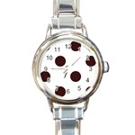 Polka Dots - Dark Sienna Brown on White Round Italian Charm Watch