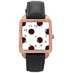 Polka Dots - Dark Sienna Brown on White Rose Gold Leather Watch