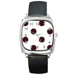 Polka Dots - Dark Sienna Brown on White Square Metal Watch