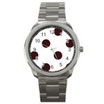 Polka Dots - Dark Sienna Brown on White Sport Metal Watch