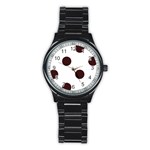 Polka Dots - Dark Sienna Brown on White Stainless Steel Round Watch