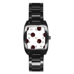 Polka Dots - Dark Sienna Brown on White Stainless Steel Barrel Watch