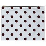 Polka Dots - Dark Sienna Brown on White Cosmetic Bag (XXXL)