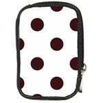 Polka Dots - Dark Sienna Brown on White Compact Camera Leather Case