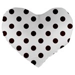 Polka Dots - Dark Sienna Brown on White Large 19  Premium Heart Shape Cushion