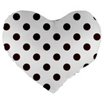 Polka Dots - Dark Sienna Brown on White Large 19  Premium Flano Heart Shape Cushion