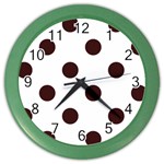 Polka Dots - Dark Sienna Brown on White Color Wall Clock