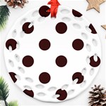 Polka Dots - Dark Sienna Brown on White Round Filigree Ornament (Two Sides)
