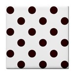 Polka Dots - Dark Sienna Brown on White Tile Coaster
