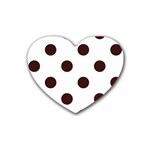 Polka Dots - Dark Sienna Brown on White Heart Coaster (4 pack)