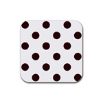 Polka Dots - Dark Sienna Brown on White Rubber Coaster (Square)