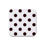 Polka Dots - Dark Sienna Brown on White Rubber Square Coaster (4 pack)