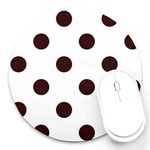 Polka Dots - Dark Sienna Brown on White Round Mousepad