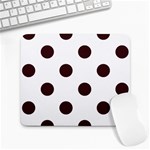 Polka Dots - Dark Sienna Brown on White Large Mousepad