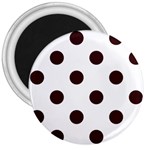 Polka Dots - Dark Sienna Brown on White 3  Magnet