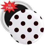 Polka Dots - Dark Sienna Brown on White 3  Magnet (10 pack)