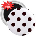 Polka Dots - Dark Sienna Brown on White 3  Magnet (100 pack)